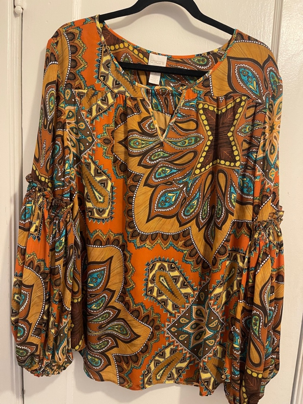 19. Chico's Mustard Multi Paisley Tunic Blouse